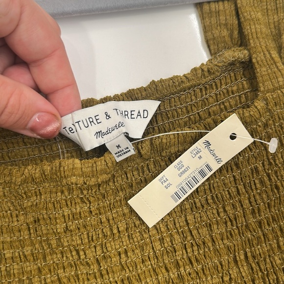 NWT Madewell Texture & Thread Sz M Smocked Sleeveless Dress Spiced‎ Olive Mini - Picture 14 of 14